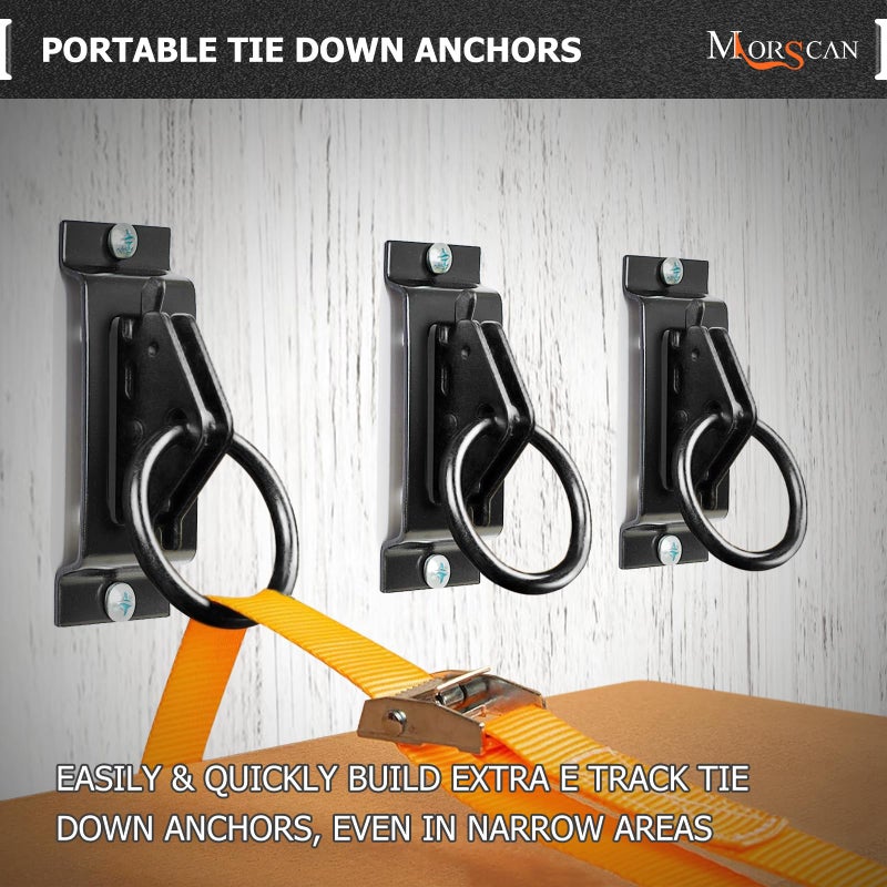 MorScan 10 Pack E-Track Tie-Down Slots & 10 Pack O-Rings, E Track 1-Slot Plates, Black Powder Coated Small Size E Port Rail Kit, Extra Tie Down Anchor Points for Trucks, Trailers, Pickups, Vans - Image 2