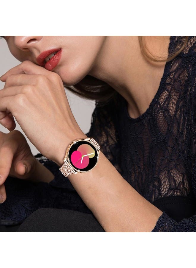 DEALELE Bands Compatible with Samsung Galaxy Watch FE / 5/4 40mm, 20mm Bling Rhinestone Diamond Metal Strap with Protective Case Replacement Bracelet and Watch Cover for Women Men (40mm, Rose gold) - Image 5