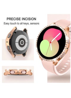DEALELE Bands Compatible with Samsung Galaxy Watch FE / 5/4 40mm, 20mm Bling Rhinestone Diamond Metal Strap with Protective Case Replacement Bracelet and Watch Cover for Women Men (40mm, Rose gold)  - Image 3