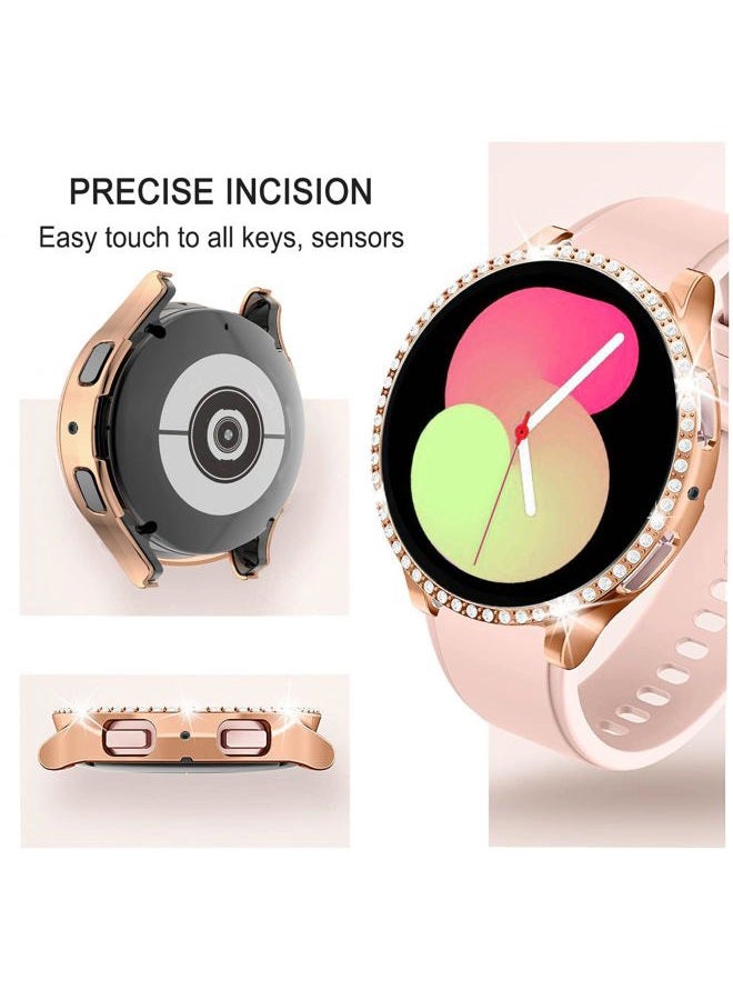 DEALELE Bands Compatible with Samsung Galaxy Watch FE / 5/4 40mm, 20mm Bling Rhinestone Diamond Metal Strap with Protective Case Replacement Bracelet and Watch Cover for Women Men (40mm, Rose gold) - Image 3