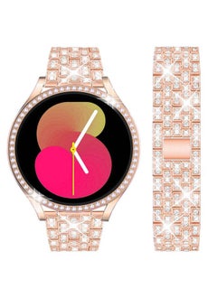 DEALELE Bands Compatible with Samsung Galaxy Watch FE / 5/4 40mm, 20mm Bling Rhinestone Diamond Metal Strap with Protective Case Replacement Bracelet and Watch Cover for Women Men (40mm, Rose gold)  - Image 1