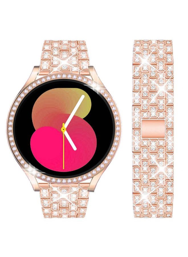 DEALELE Bands Compatible with Samsung Galaxy Watch FE / 5/4 40mm, 20mm Bling Rhinestone Diamond Metal Strap with Protective Case Replacement Bracelet and Watch Cover for Women Men (40mm, Rose gold) - Image 1