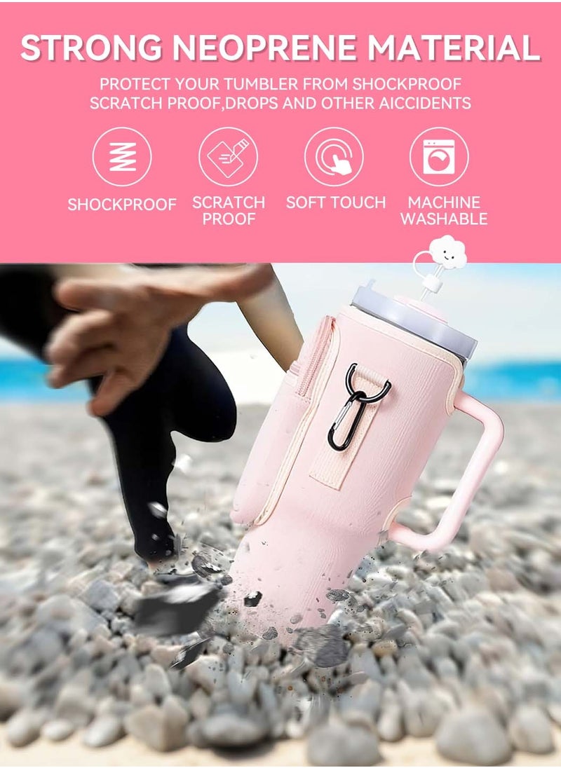 LEOKOR - 40oz Water Bottle Carrier Bag, Shockproof Scratchproof Tumbler Sleeve, Insulated Cup Sleeve, Water Bottle Holder with Pouch and Adjustable Strap Pink - Image 1
