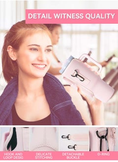 LEOKOR 40oz Water Bottle Carrier Bag, Shockproof Scratchproof Tumbler Sleeve, Insulated Cup Sleeve, Water Bottle Holder with Pouch and Adjustable Strap Pink  - Image 2
