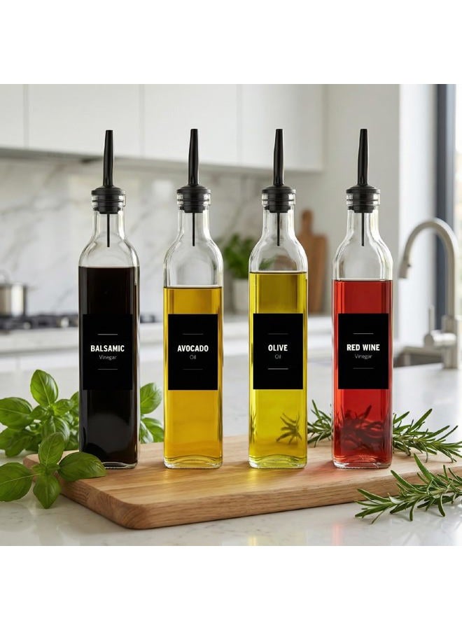 Mlle Label 4PCS Olive Oil and Vinegar Dispenser Set, 17Oz Olive Oil Dispenser Bottle for Kitchen, Clear Glass Oil Bottle with Black Stainless Steel Pourers, Unique Kitchen Gadgets - Image 2