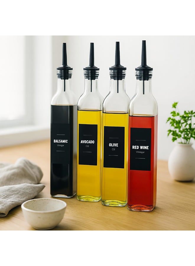 Mlle Label 4PCS Olive Oil and Vinegar Dispenser Set, 17Oz Olive Oil Dispenser Bottle for Kitchen, Clear Glass Oil Bottle with Black Stainless Steel Pourers, Unique Kitchen Gadgets - Image 5
