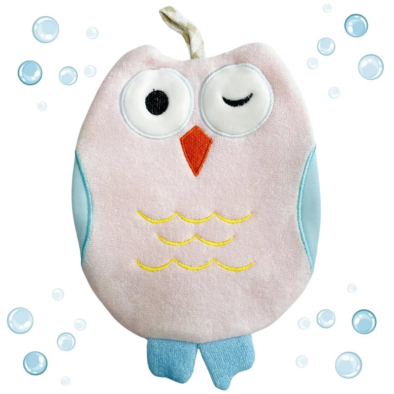 Harmony N More - Olivia The Owl Washcloth - Animal Shape Cotton Mitt - Bath Glove for Kids - Bath Towel Gloves - Cute Glove - Puppet Bath Glove (Pink, Blue) - Image 1