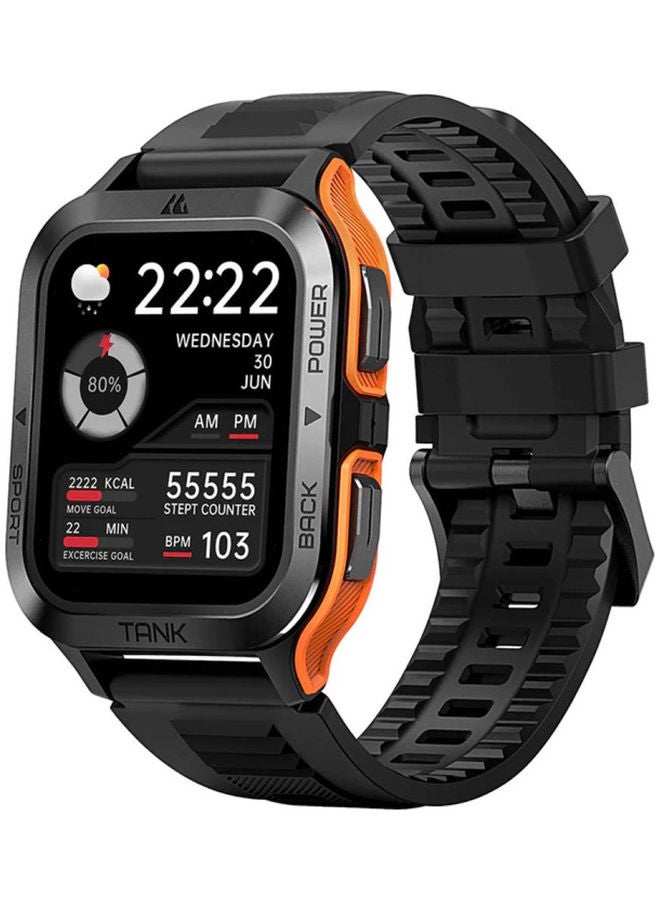 KOSPET Tank M2 Bluetooth Answer Make Call Smart Watches For Men 5 ATM US Military Certified With 70 Sport Modes 1.85 Inch For Android IOS IPhones With Heart Rate Blood Pressure Black/Orange - Image 1