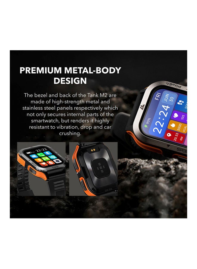KOSPET Tank M2 Bluetooth Answer Make Call Smart Watches For Men 5 ATM US Military Certified With 70 Sport Modes 1.85 Inch For Android IOS IPhones With Heart Rate Blood Pressure Black/Orange - Image 2