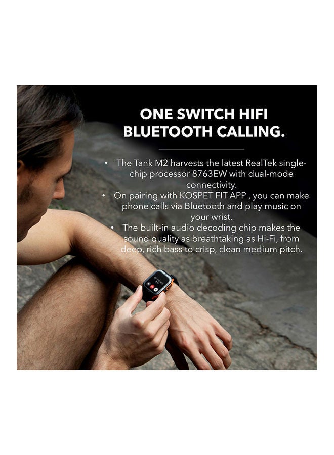 KOSPET Tank M2 Bluetooth Answer Make Call Smart Watches For Men 5 ATM US Military Certified With 70 Sport Modes 1.85 Inch For Android IOS IPhones With Heart Rate Blood Pressure Black/Orange - Image 4