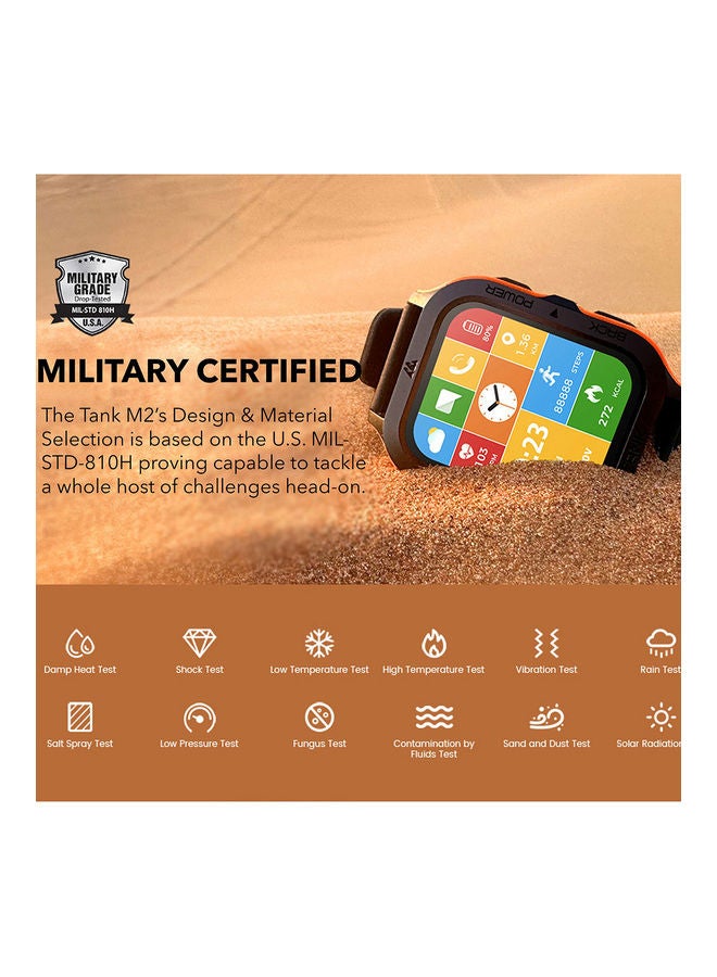 KOSPET Tank M2 Bluetooth Answer Make Call Smart Watches For Men 5 ATM US Military Certified With 70 Sport Modes 1.85 Inch For Android IOS IPhones With Heart Rate Blood Pressure Black/Orange - Image 3