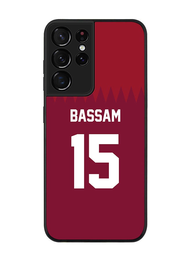 Stylizedd Rugged Black edge case for Samsung Galaxy S21 Ultra 5G Slim fit Soft Case Flexible Rubber Edges Anti Drop TPU Gel Thin Cover - Football Team - Qatar Player Name - Bassam - Image 1