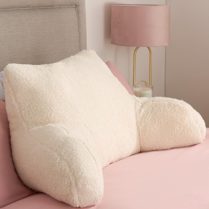 OHS Cream Reading Pillow for Adults Teddy Super Soft Cosy Back Support Pillow for Bed Teddy Fleece Armchair Pillow Snuggle Reading Cushion for Relaxing