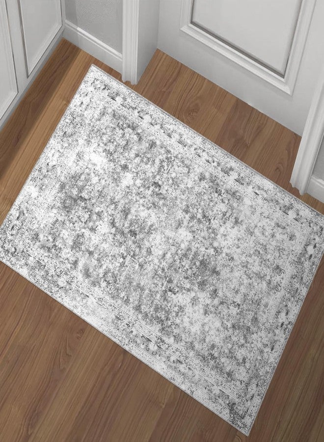 LOOMY 2x3 Washable Rug for Kitchen & Bedroom Floor or Entryway, Soft Indoor Mat for Inside House, Small Throw Carpet Bathroom Rug, Gray Carpet - Image 1