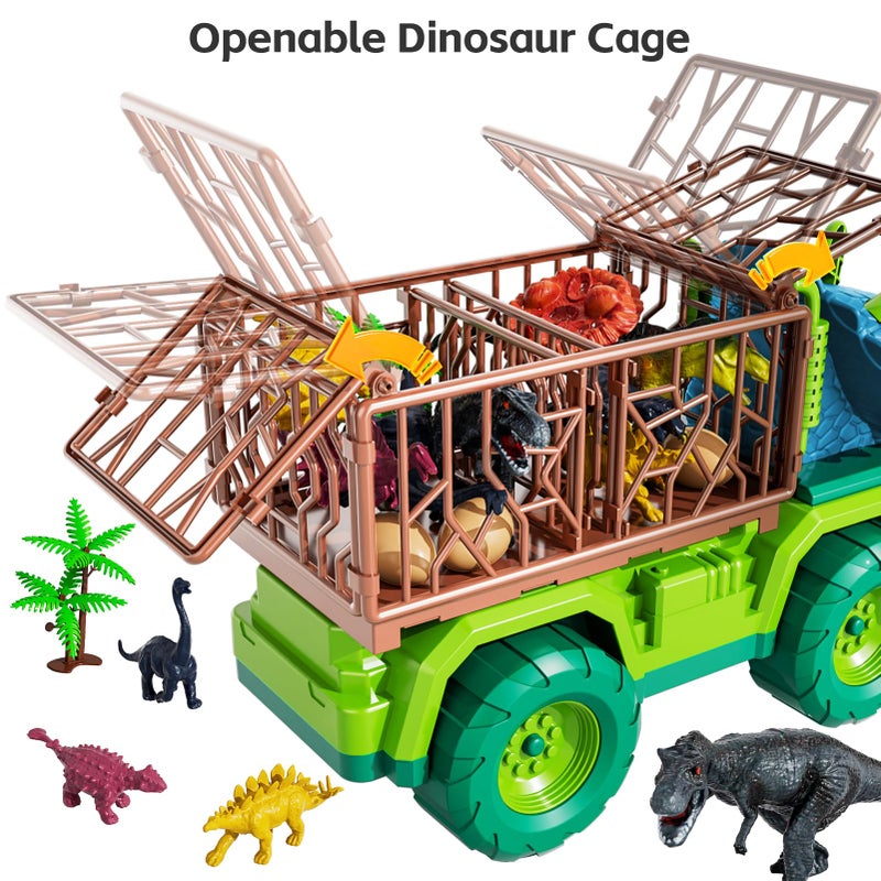 TEMI Dinosaur Truck Toy for Kids 3-5 Years, Triceratops Transport Car Carrier with 8 Dino Figures, Activity Play Mat, Dino Eggs and Trees, Capture Jurassic Dinosaurs Play Set for Boys and Girls - Image 4