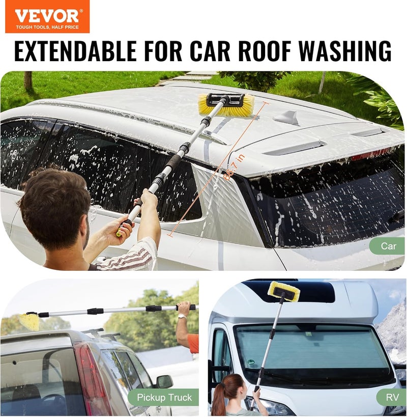 VEVOR Car Wash Brush, 66.7-Inch Extendable Car Washing Brush with Long Handle, 12" Scratch-Free Soft PVC Bristle Head, Flow-Thru Car Cleaning Mop Kit with Water Hose Attachment for Car RV Boat Fine polished finish - Image 1