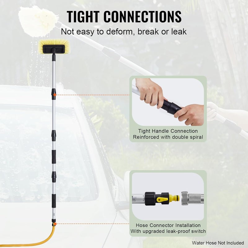 VEVOR Car Wash Brush, 66.7-Inch Extendable Car Washing Brush with Long Handle, 12" Scratch-Free Soft PVC Bristle Head, Flow-Thru Car Cleaning Mop Kit with Water Hose Attachment for Car RV Boat Fine polished finish - Image 3