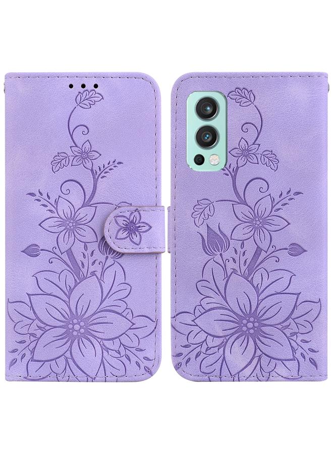 erorex Case For OnePlus Nord 2 5G Lily Embossed Leather Phone Case  - Image 1