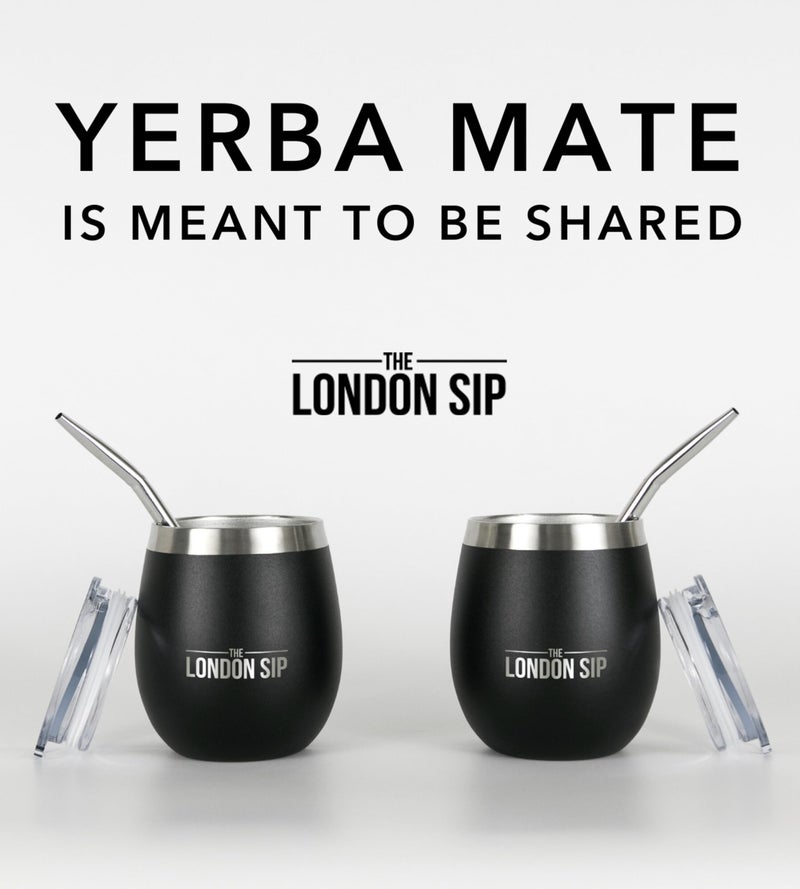The London Sip London Sip Yerba Mate Cup and Bombilla Set, Includes 2 Mate Gourds, Spill Resistant Lids, and Mate Straws, Bombilla Brush and Pouch Included, Yerba Mate Gourd Kit Mate Tea Cups, Black  - Image 2