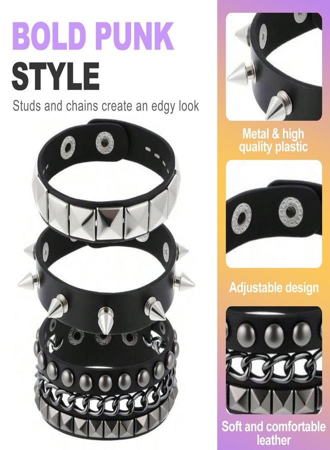 ZeriLion 3 Pcs Studded Bracelets Set Unisex Punk Style Leather Look Wrist Bracelets for Men and Women Gothic Emo Y2K Grunge Accessories for Daily Outfits - Image 3
