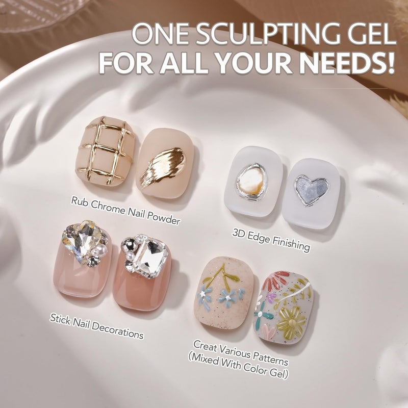 GAOY 3D Sculpting Gel for Nail Art, Semi-solid Modeling Gel for Rubbing Chrome Nail Powder, Sticking Rhinestones and Painting, No Wipe - Image 2
