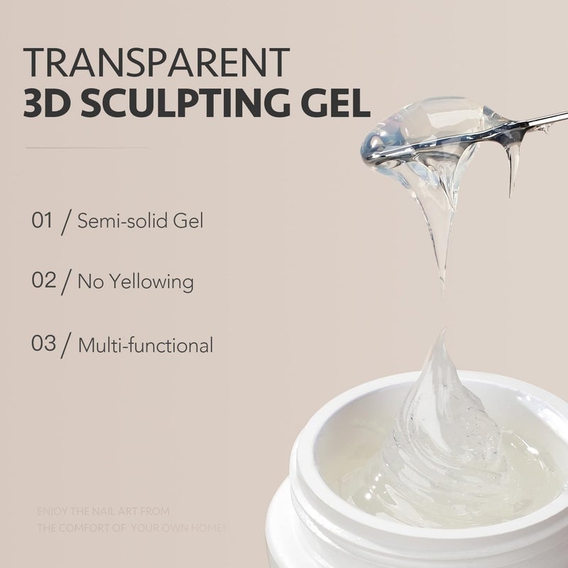 GAOY 3D Sculpting Gel for Nail Art, Semi-solid Modeling Gel for Rubbing Chrome Nail Powder, Sticking Rhinestones and Painting, No Wipe - Image 3