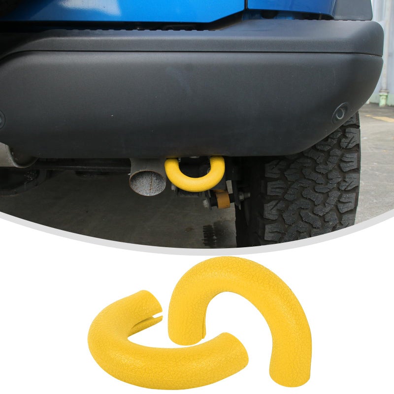 Linskip Tow Hook D Ring Covers Fit for 20212024 2025 Ford Bronco Accessories Rear Bumper Tow Hook Rubber Sleeve Protectors for Bronco Raptor AccessoriesYellow
