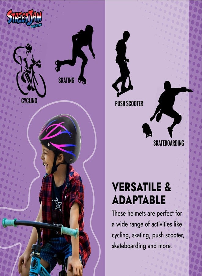 STREETJAM Open Face Helmet for Kids, Hard PP Outer Shell, EPS Inner Comfort Linner case, Adjustable Strap & Size Adjuster Dial, Unisex Kids Helmet (Styke - Black/Magenta/Blue, 5-8 Years) - Image 5