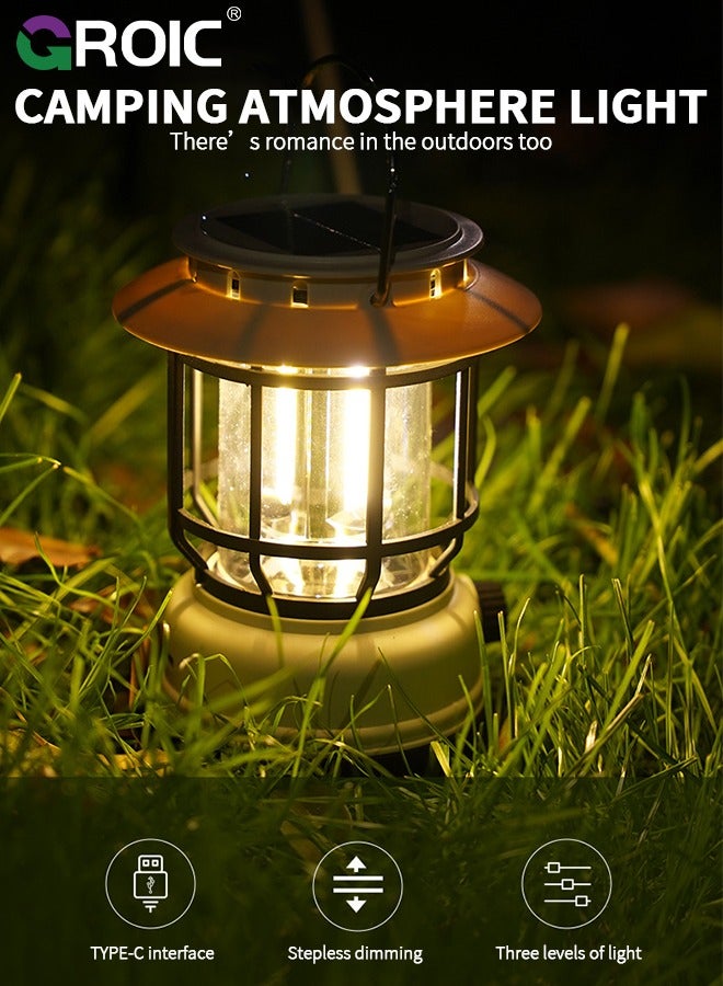 GROIC Solar Lantern Outdoor Lights, LED Camping Lantern Hanging Wireless Waterproof Lights, Flickering Flameless Portable Lights for for Garden Party Decorative Indoor Outdoor Hiking  - Image 3