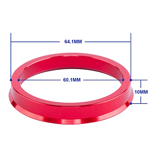 VLAOSCHI Red Alloy Aluminum Hub Centric Rings 60.1 to 64.1 - Performance Wheel Hubcentric Rings for 60.1mm Vehicle Hub with 64.1mm Center Bore Rims - Pack of 4 - Image 5