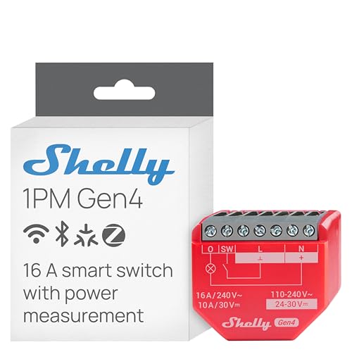 Shelly 1PM Gen4 WiFi Zigbee Matter Smart Relay Switch with Power Metering 1Channel 16A Home Automation Alexa Google Home Apple HomeKit Compatible iOS Android App No Hub - Image 1