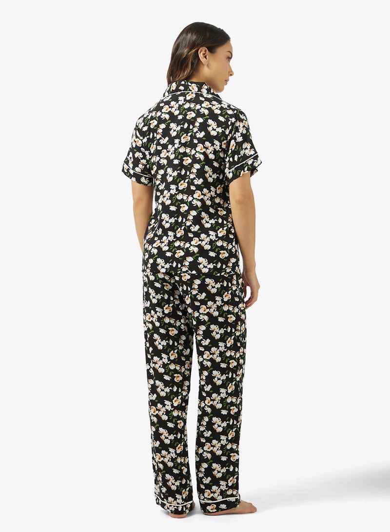 Ginger Floral Button Up Shirt & Pyjama Coord Set - Image 3