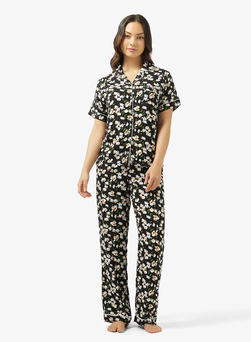 Ginger Floral Button Up Shirt & Pyjama Coord Set