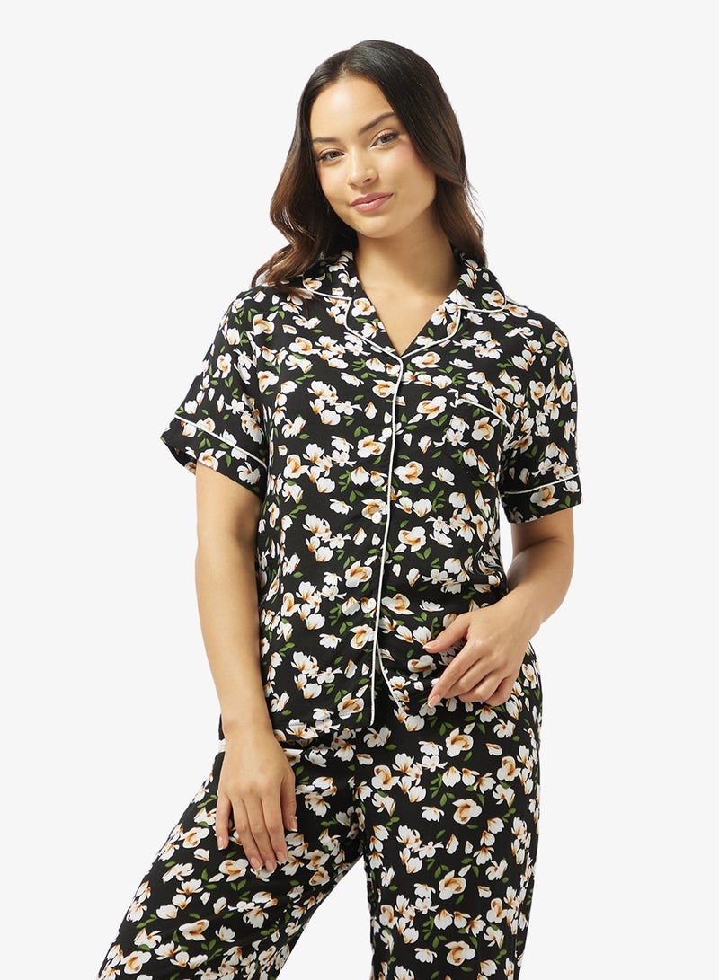 Ginger Floral Button Up Shirt & Pyjama Coord Set - Image 4