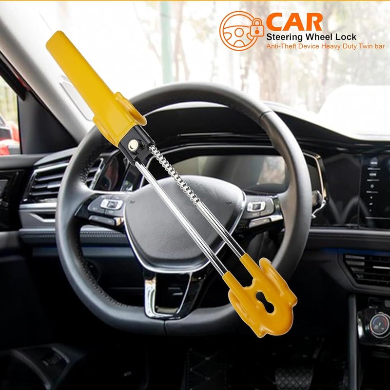 ATEK Car Steering Wheel Lock Universal Heavy Duty Anti-Theft Security Device Twin Bar Adjustable Length Mechanism Clamp for Cars SUV Van Steering Wheel Lock Vehicle Protection + 2 Keys - Image 2