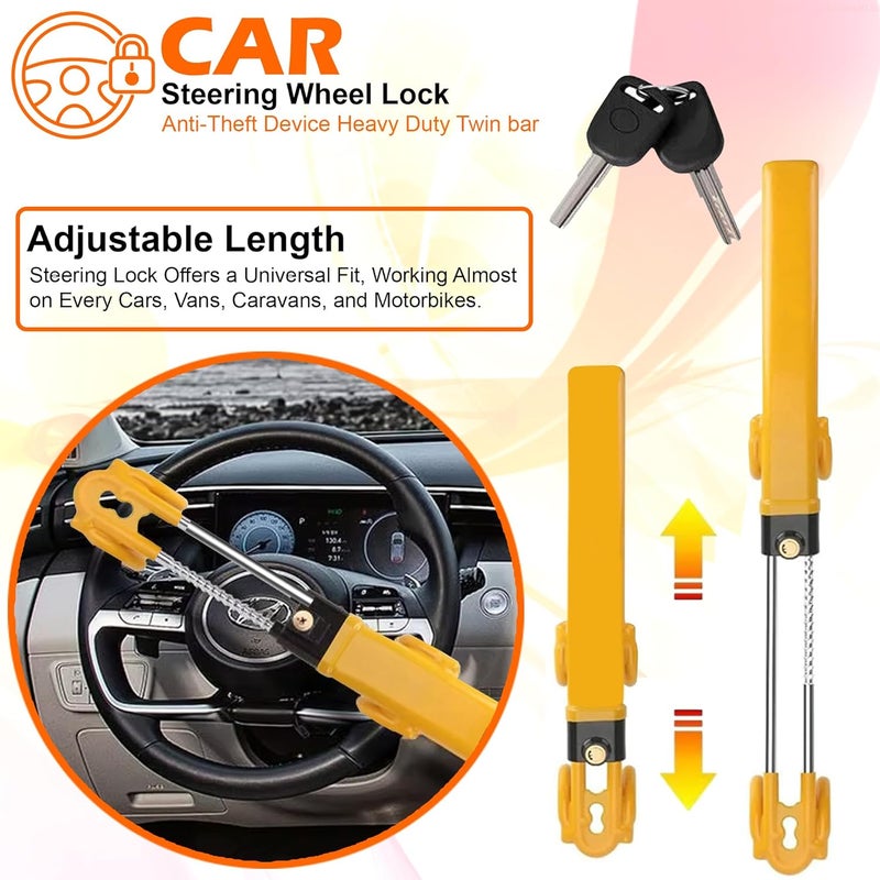 ATEK Car Steering Wheel Lock Universal Heavy Duty Anti-Theft Security Device Twin Bar Adjustable Length Mechanism Clamp for Cars SUV Van Steering Wheel Lock Vehicle Protection + 2 Keys - Image 4