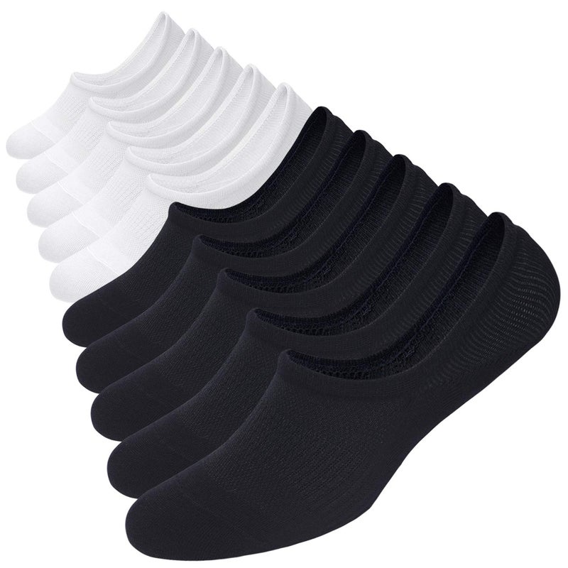 WANDER No Show Socks 10 Pack Cotton Non Slip Low Cut Invisible Loafer Socks Men&Women Boat Liner (Sock Size:6-8, 5black+5white) - Image 1