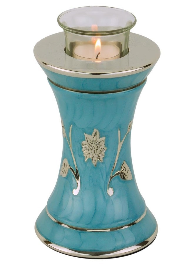 Silverlight Urns Grace Turquoise Tealight Cremation Urn for Ashes, Brass Memorial Candle, Blue Green, Extra Small Size, 5.5 Inches High - Image 1
