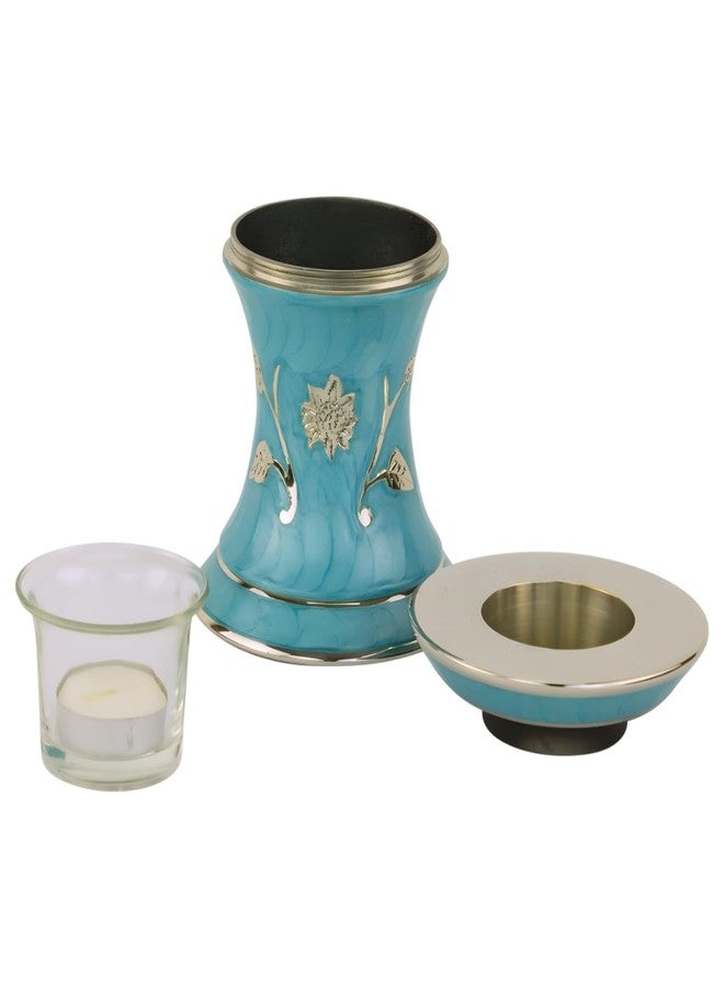 Silverlight Urns Grace Turquoise Tealight Cremation Urn for Ashes, Brass Memorial Candle, Blue Green, Extra Small Size, 5.5 Inches High - Image 3