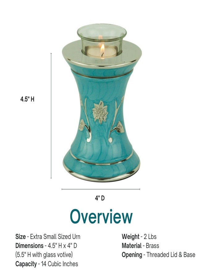 Silverlight Urns Grace Turquoise Tealight Cremation Urn for Ashes, Brass Memorial Candle, Blue Green, Extra Small Size, 5.5 Inches High - Image 5