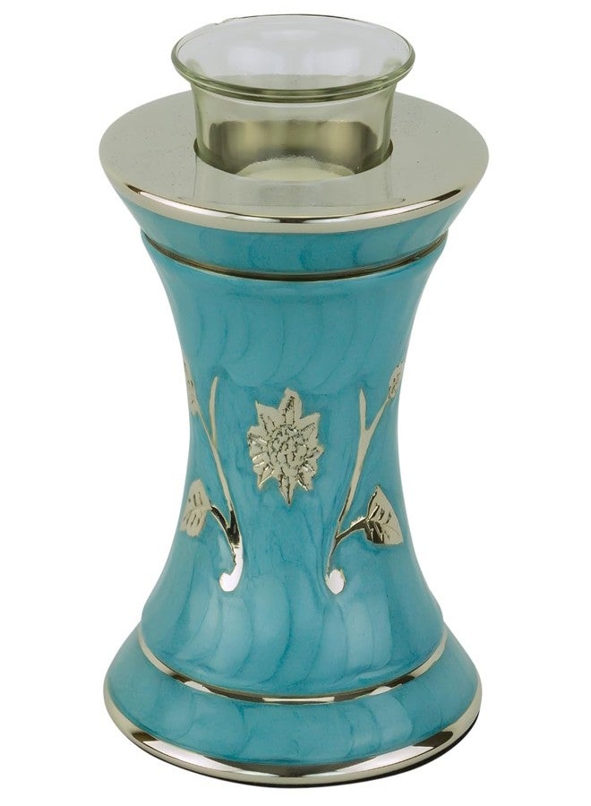 Silverlight Urns Grace Turquoise Tealight Cremation Urn for Ashes, Brass Memorial Candle, Blue Green, Extra Small Size, 5.5 Inches High - Image 2