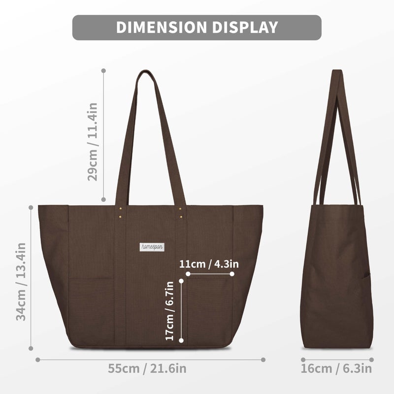 HOMESPON Large Canvas Tote Bag for Women Everything Bag with Pockets and Laptop Sleeve (Brown) - Image 3