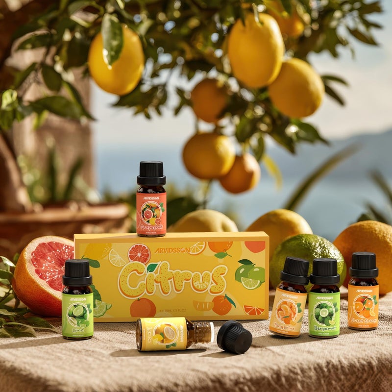 ARVIDSSON Citrus Essential Oils Set, Natural Fruit Essential Oil for Diffuser, Candle Making - Grapefruit, Bergamot, Sweet Orange, Lemon, Lime, Tangerine, Citrusy Scented Oils for Home - Image 2