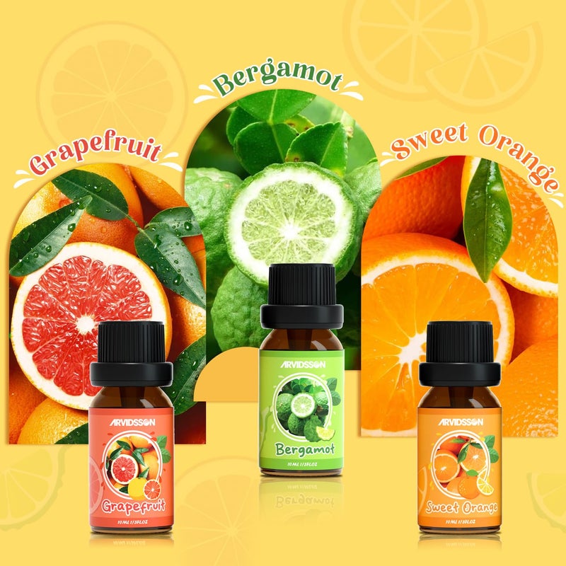 ARVIDSSON Citrus Essential Oils Set, Natural Fruit Essential Oil for Diffuser, Candle Making - Grapefruit, Bergamot, Sweet Orange, Lemon, Lime, Tangerine, Citrusy Scented Oils for Home - Image 3
