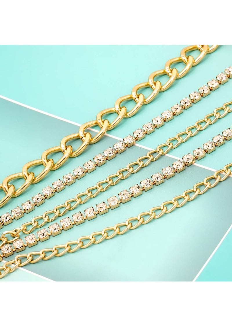 SYOSI Multilayer Crystal Chain Belts for Women Girls, Layered Rhinestones Metal Waist Chain Belly Chain, Adjustable Gold Metal Waist Chain Multilayer Chain Belts for Jeans Dress (S) - Image 2