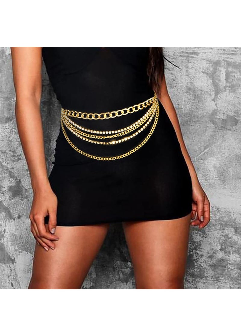 SYOSI Multilayer Crystal Chain Belts for Women Girls, Layered Rhinestones Metal Waist Chain Belly Chain, Adjustable Gold Metal Waist Chain Multilayer Chain Belts for Jeans Dress (S) - Image 5