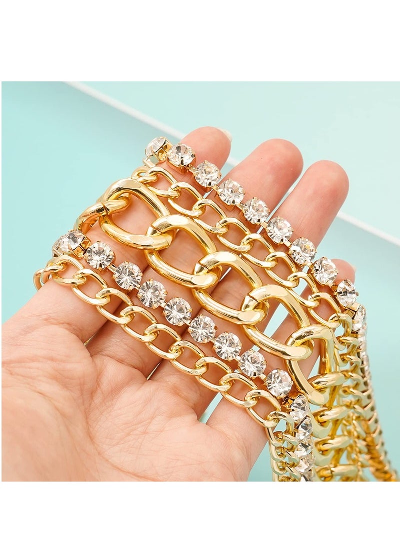 SYOSI Multilayer Crystal Chain Belts for Women Girls, Layered Rhinestones Metal Waist Chain Belly Chain, Adjustable Gold Metal Waist Chain Multilayer Chain Belts for Jeans Dress (S) - Image 4