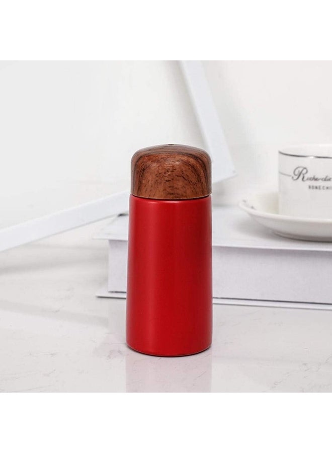 150ml stainless steel thermal coffee thermos with a wood-look lid, keeps drinks hot or cold, red color - Image 1