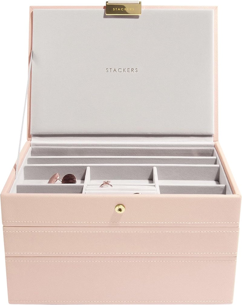 Stackers Blush Pink & Champagne Gold Classic Medium Jewellery Box - Image 1