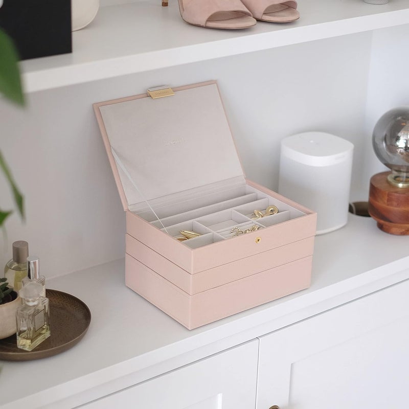 Stackers Blush Pink & Champagne Gold Classic Medium Jewellery Box - Image 3
